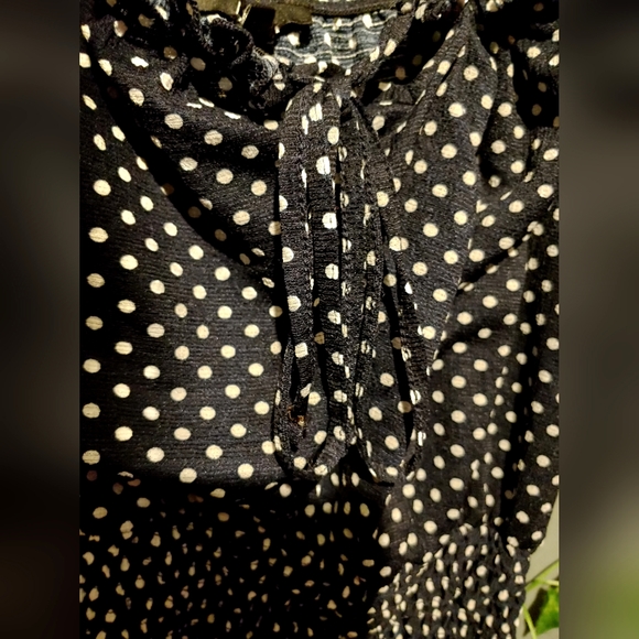 Blue cropped top with white polka dots. - Picture 2 of 4